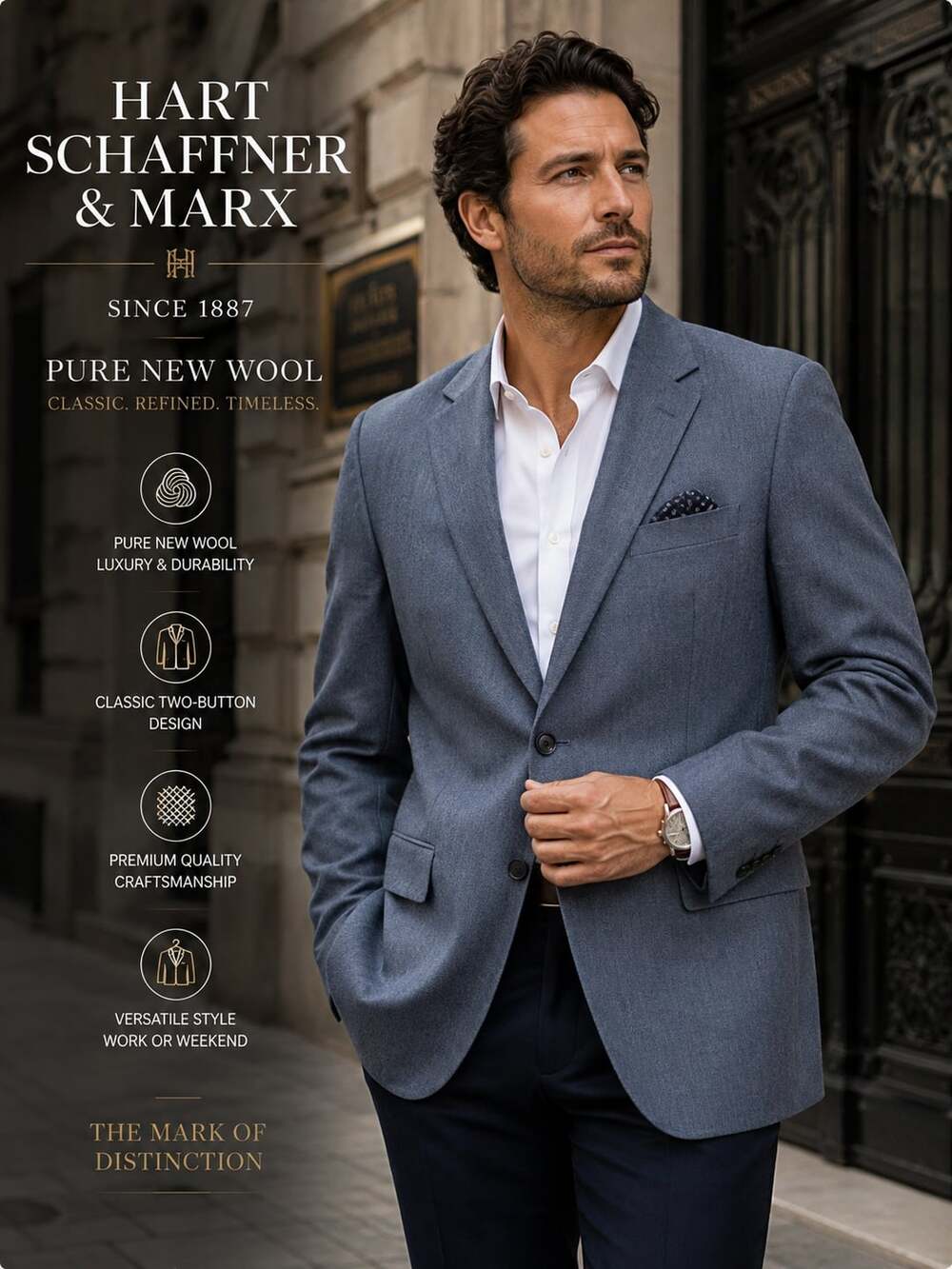 Hart Schaffner & Marx Pure New Wool Blue Two Button Blazer Sport Coat Men’s